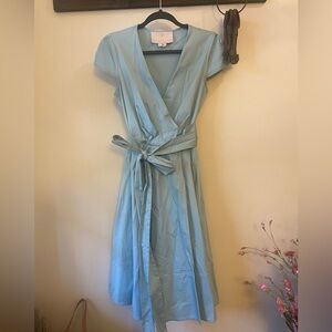 Gal Meets Glam Light Blue Midi Wrap Dress